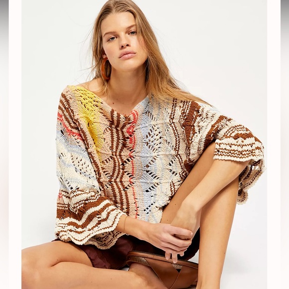 Free People Coral Reef Knit Pullover Oversized size XS - Picture 2 of 8